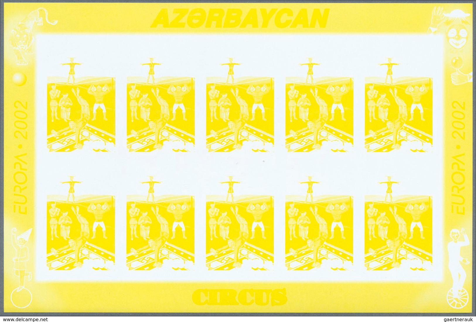 11248 Thematik: Zirkus / circus: 2002, Azerbaijan. Progressive proofs (6 phases) in miniature sheets of 10