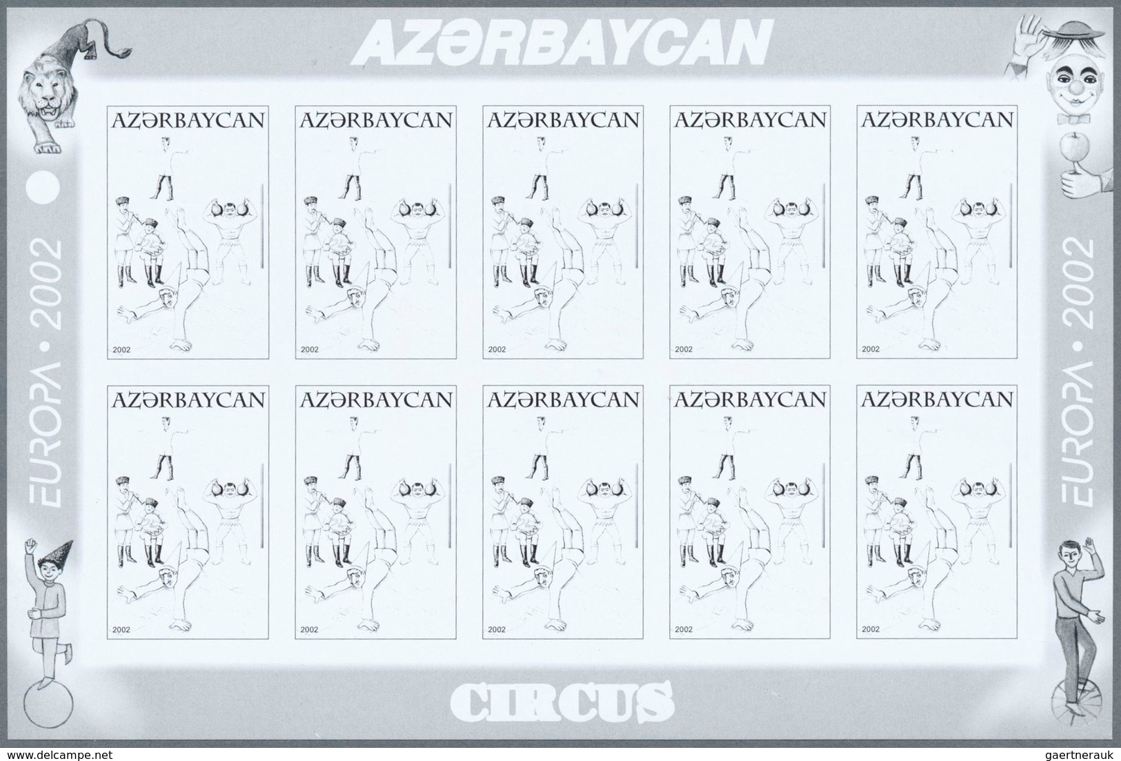 11248 Thematik: Zirkus / circus: 2002, Azerbaijan. Progressive proofs (6 phases) in miniature sheets of 10