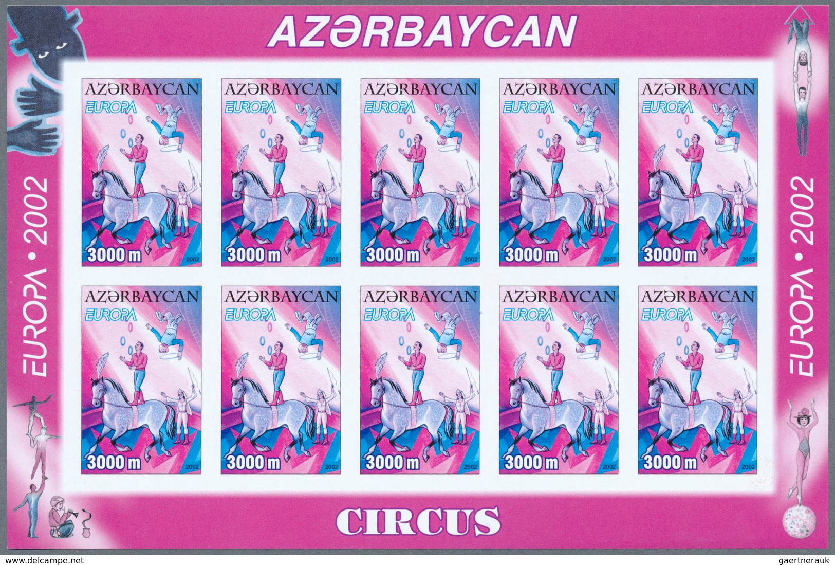 11248 Thematik: Zirkus / circus: 2002, Azerbaijan. Progressive proofs (6 phases) in miniature sheets of 10