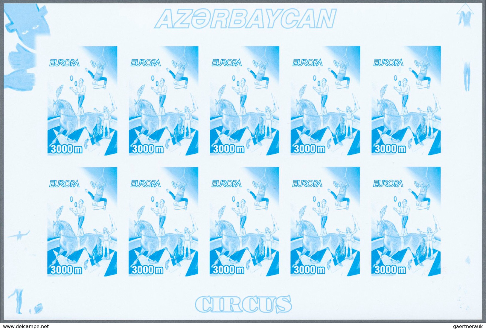 11248 Thematik: Zirkus / circus: 2002, Azerbaijan. Progressive proofs (6 phases) in miniature sheets of 10