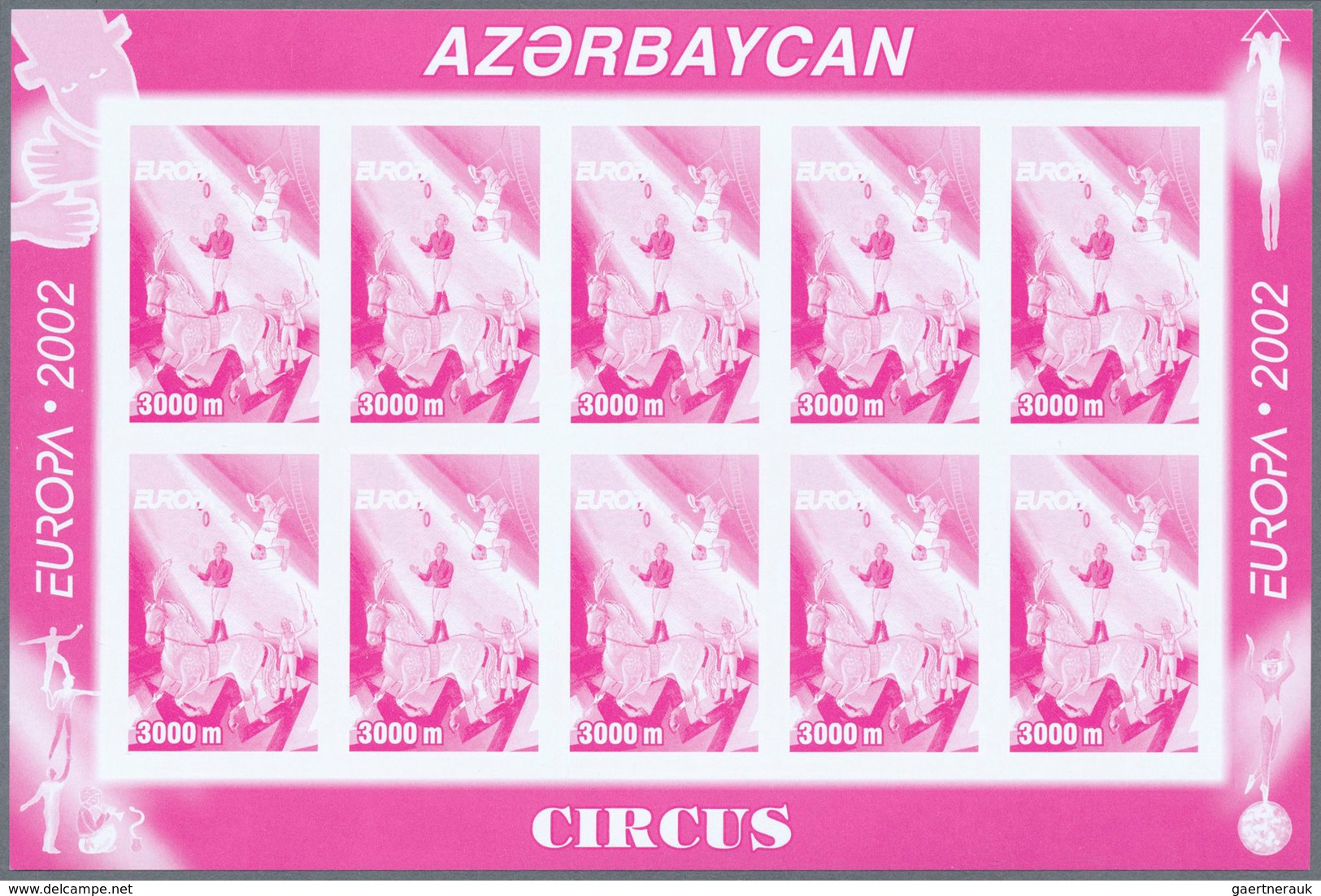 11248 Thematik: Zirkus / circus: 2002, Azerbaijan. Progressive proofs (6 phases) in miniature sheets of 10