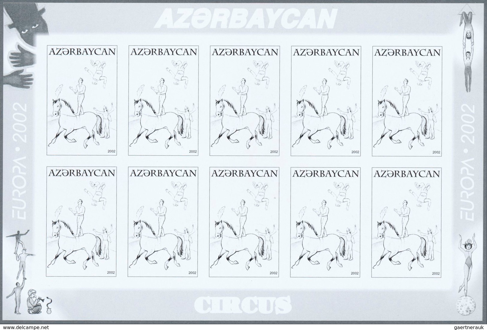 11248 Thematik: Zirkus / circus: 2002, Azerbaijan. Progressive proofs (6 phases) in miniature sheets of 10