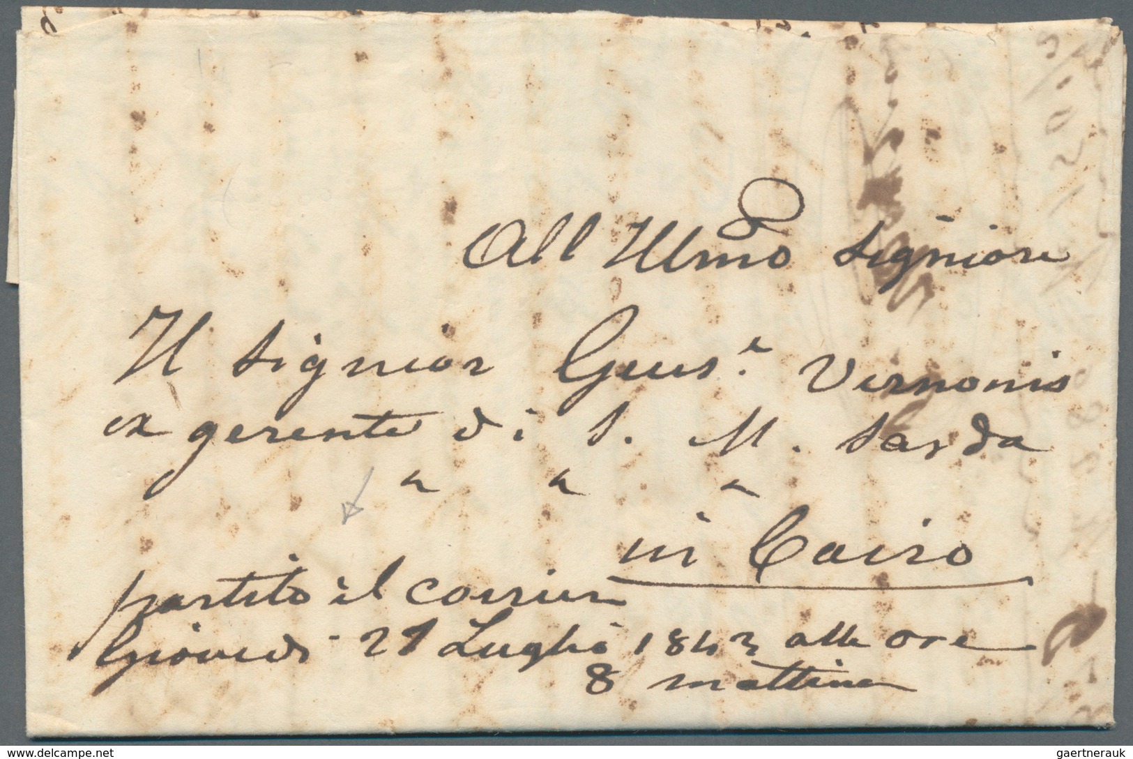 11301 Ägypten - Vorphilatelie: 1843, Entire Letter From Fajun To The Consul General Of Sardines In Cairo, - Préphilatélie