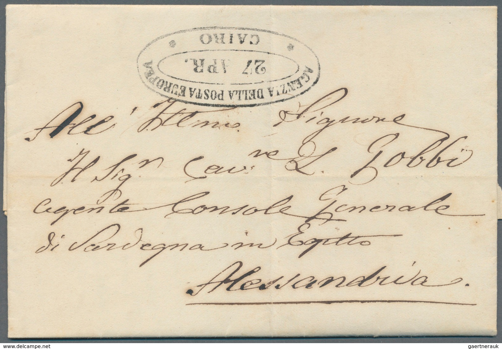 11309 Ägypten - Vorphilatelie: 1859, Entire Letter From The Sardinian Consulat In Cairo (fine Strike Of Ci - Vorphilatelie