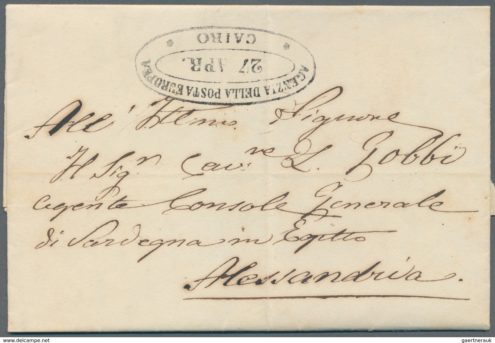 11309 Ägypten - Vorphilatelie: 1859, Entire Letter From The Sardinian Consulat In Cairo (fine Strike Of Ci - Préphilatélie