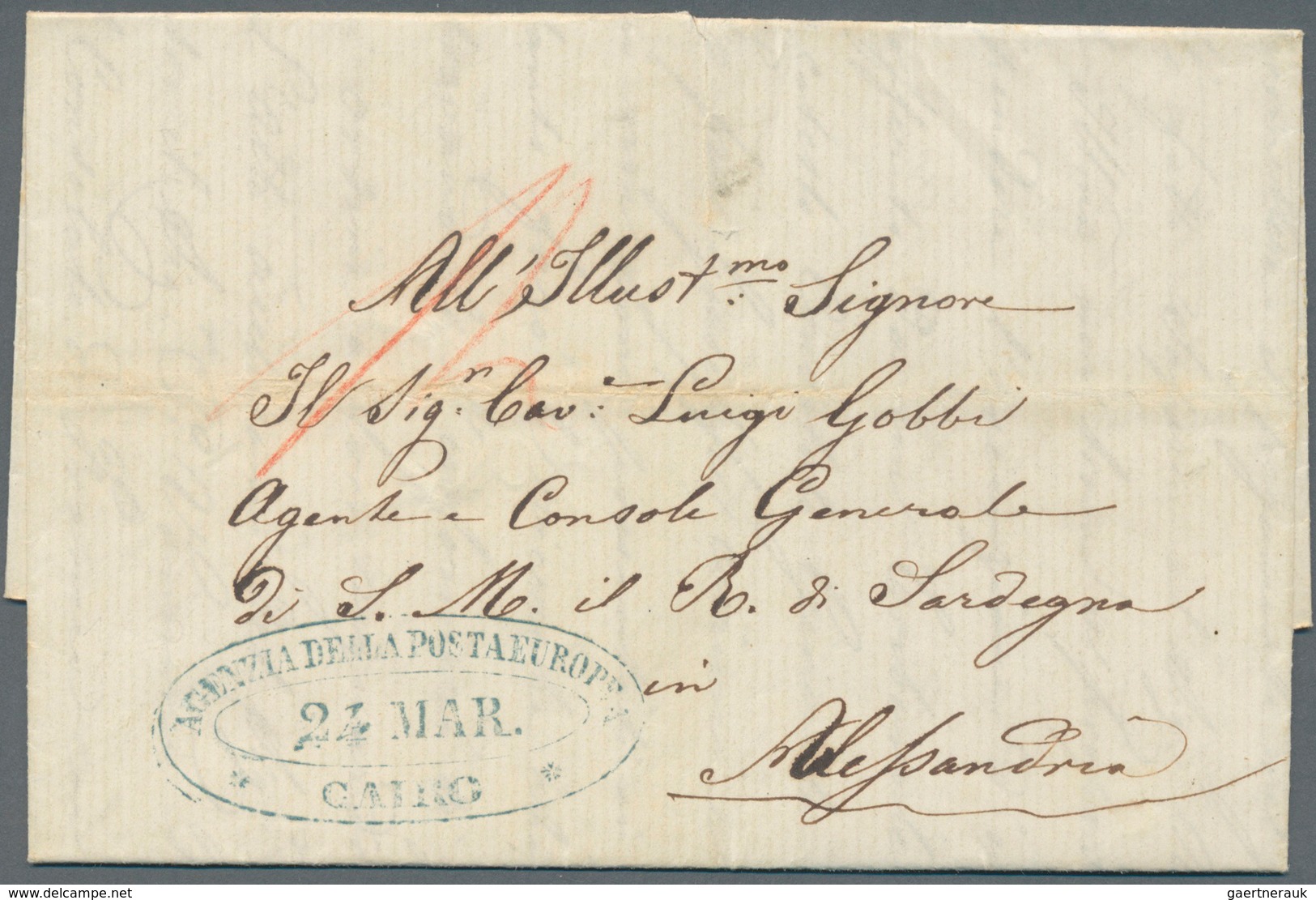 11310 Ägypten - Vorphilatelie: 1860, Entire Letter From The Sardinian Consulat In Cairo (circled Cachet On - Vorphilatelie