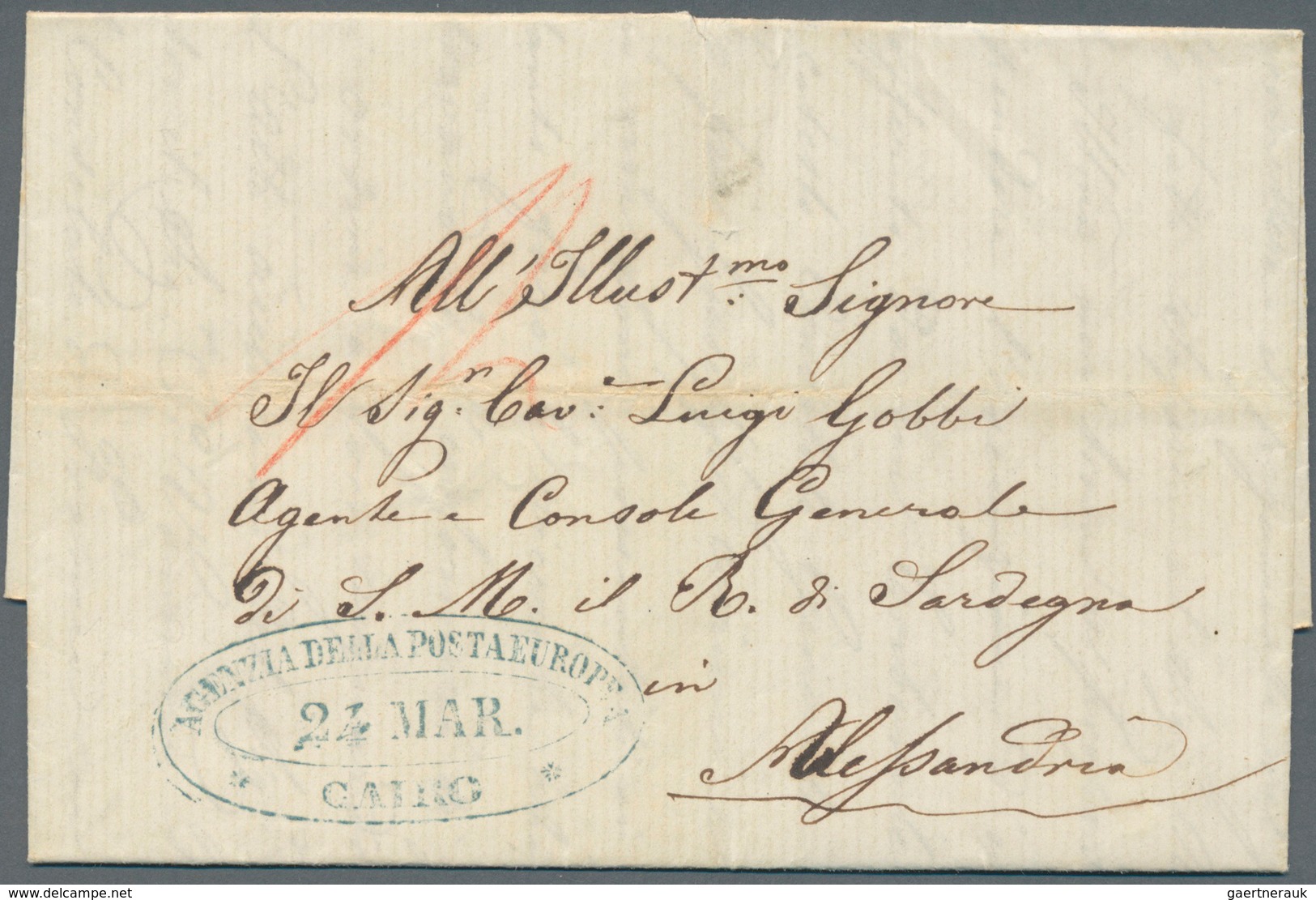 11310 Ägypten - Vorphilatelie: 1860, Entire Letter From The Sardinian Consulat In Cairo (circled Cachet On - Préphilatélie