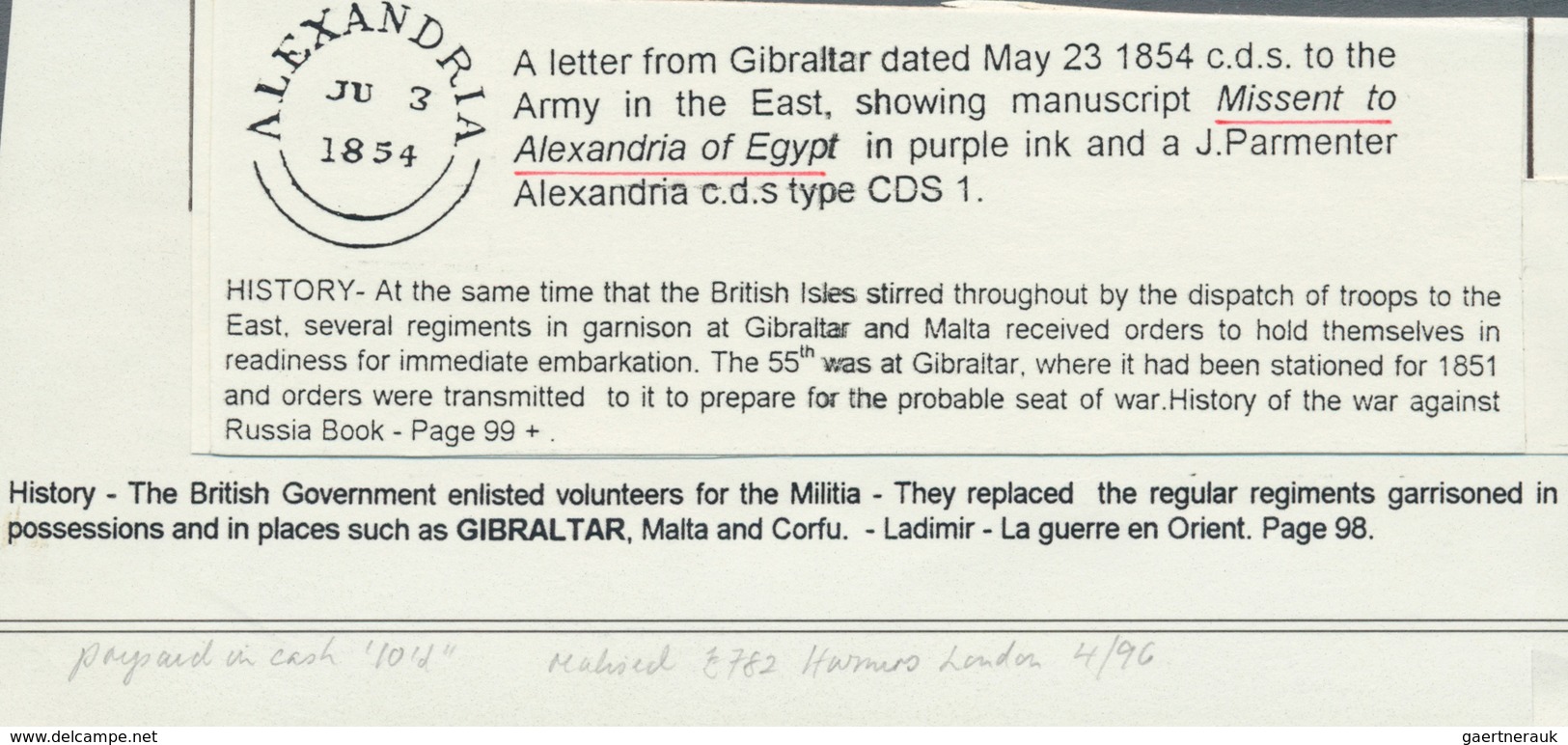 11317 Ägypten: 1854, Folded Mourning Envelope From "GIBRALTAR 23/MAY/1854" Addressed To The "army In The E - 1915-1921 Protectorat Britannique