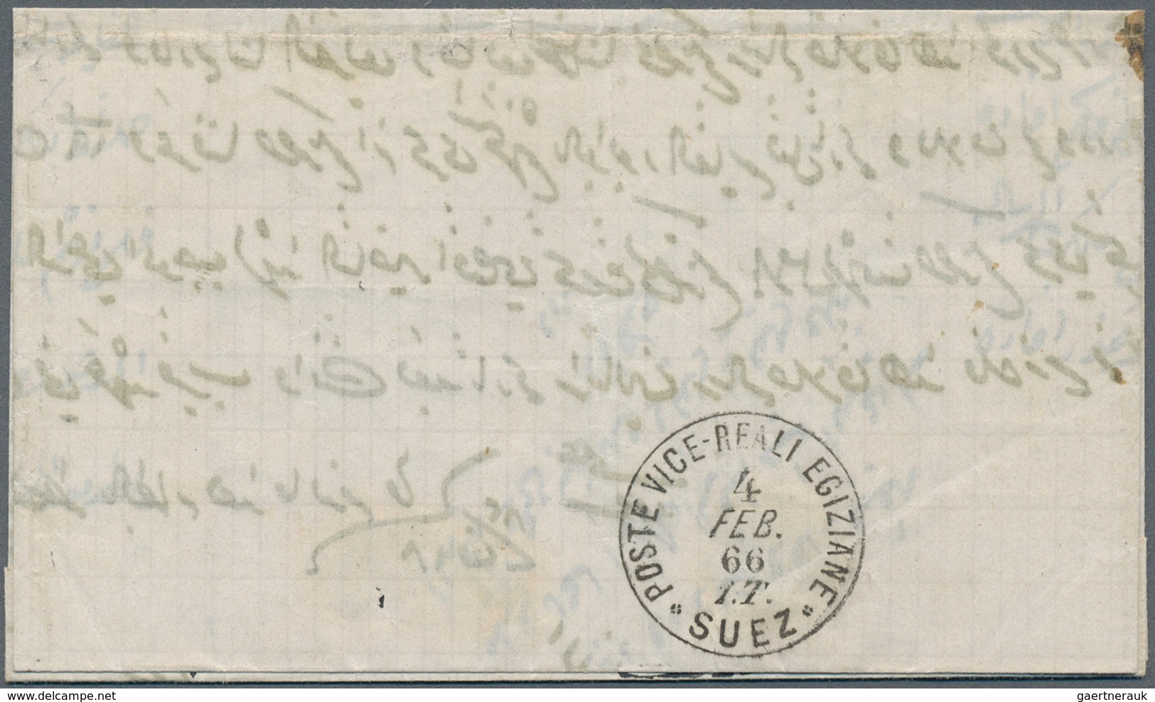 11324 Ägypten: 1866, Folded Letter Bearing A Pair Of 20 Pa Blue, Sent With Cds "CAIRO 4 FEB 66" To Suez Wi - 1915-1921 Britischer Schutzstaat