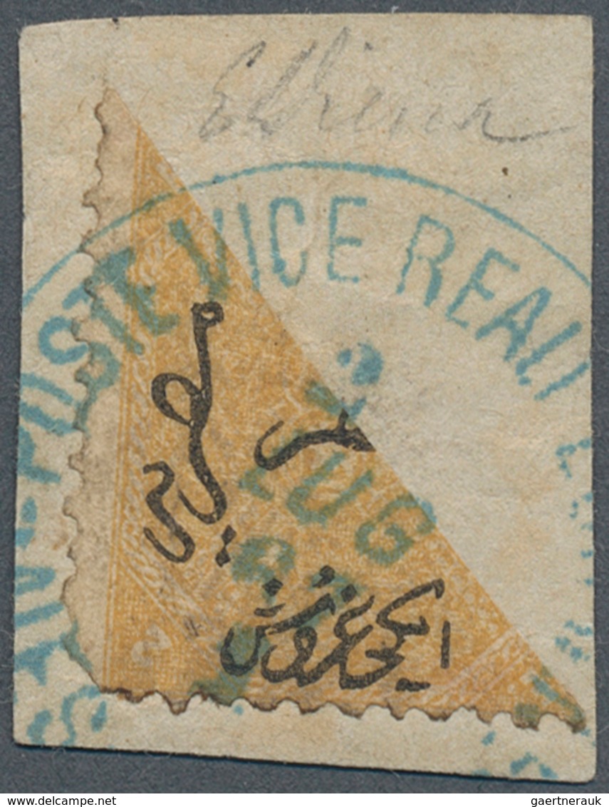 11326 Ägypten: 1866 First Issue 2pi. Yellow-orange Used BISECTED At Alexandria, Tied By "POSTE VICE REALI. - 1915-1921 Protectorat Britannique