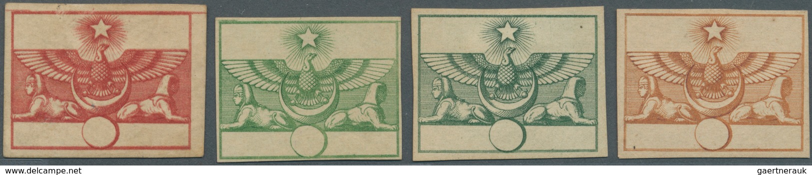 11330 Ägypten: 1866 Four 'Riester' (Paris) Essays Without Ornaments, In Red, Blue-green, Yellowish Green A - 1915-1921 Protectorat Britannique