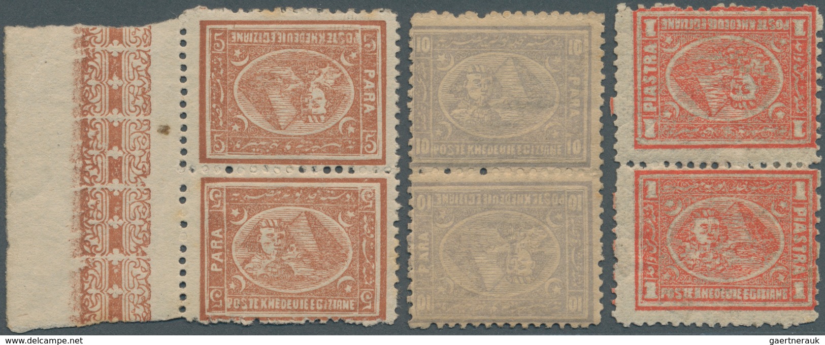 11341 Ägypten: 1872-75 Third Issue Vertical Tête-bêche Pairs Of 5pa., 10pa. And 1pi. From 2nd Printing, Al - 1915-1921 Protectorat Britannique