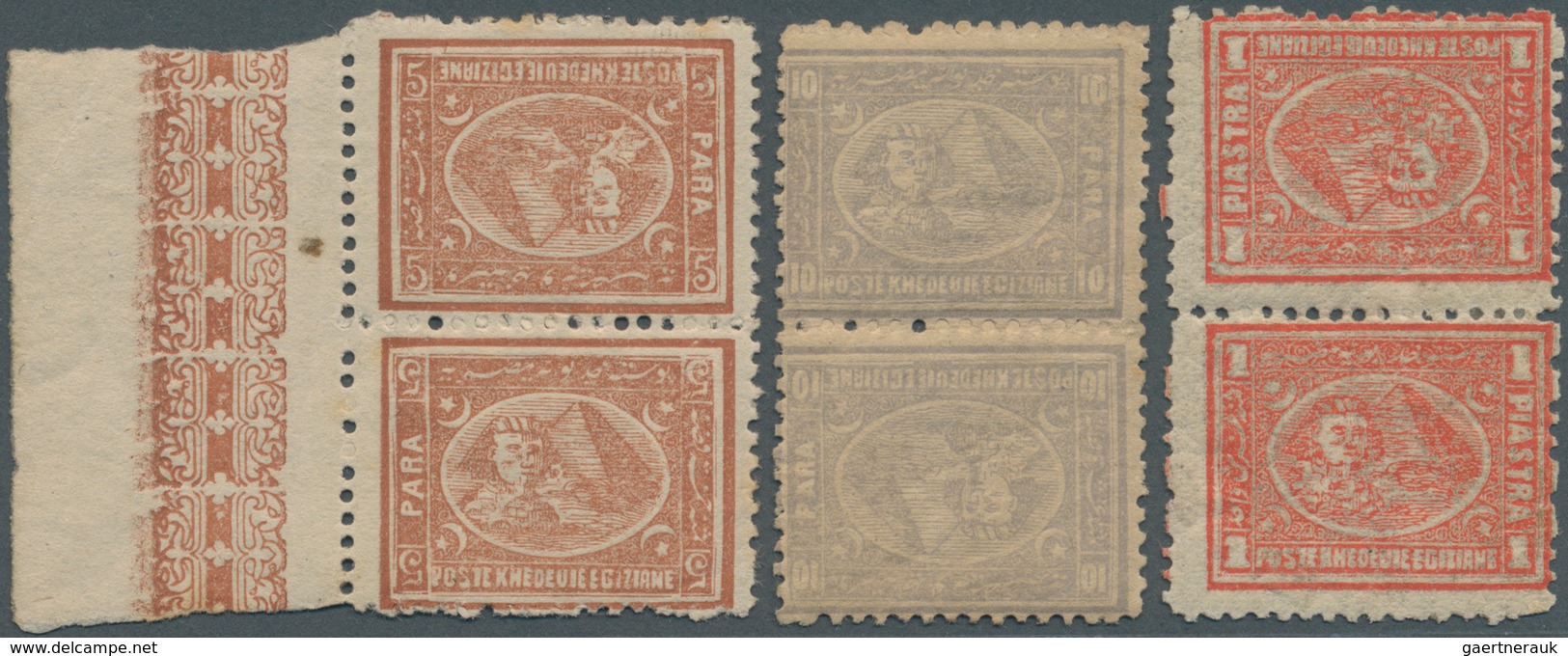 11341 Ägypten: 1872-75 Third Issue Vertical Tête-bêche Pairs Of 5pa., 10pa. And 1pi. From 2nd Printing, Al - 1915-1921 Britischer Schutzstaat