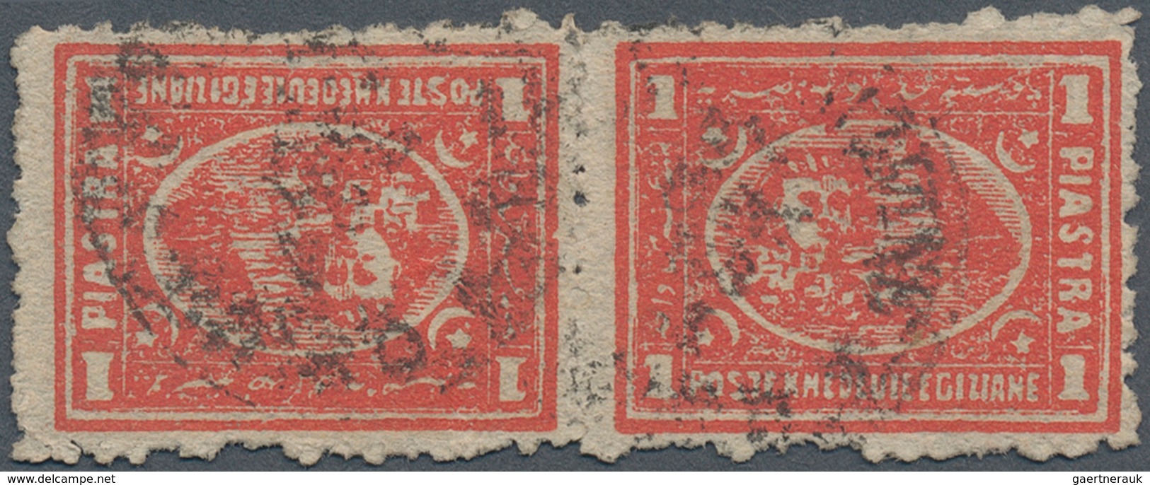 11349 Ägypten: 1874 Third Issue (2nd "Bulâq" Printing) 1pi. Vermilion, Perf 12½, HORIZONTAL TÊTE-BÊCHE Pai - 1915-1921 Britischer Schutzstaat