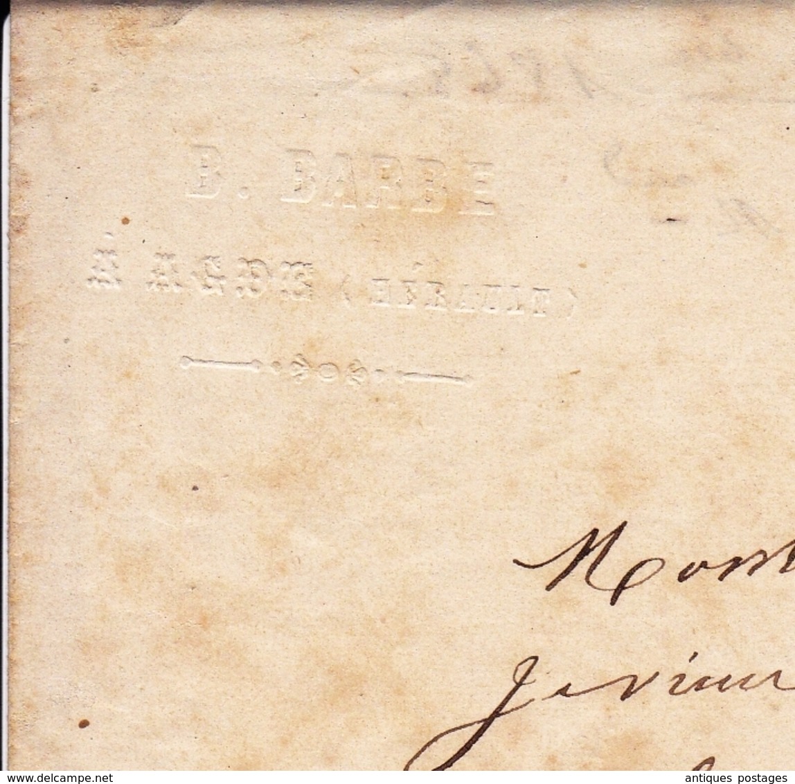 Lettre 1868 Agde Hérault Barbe pour Couiza Aude Cachets: Narbonne Carcassonne Espéraza