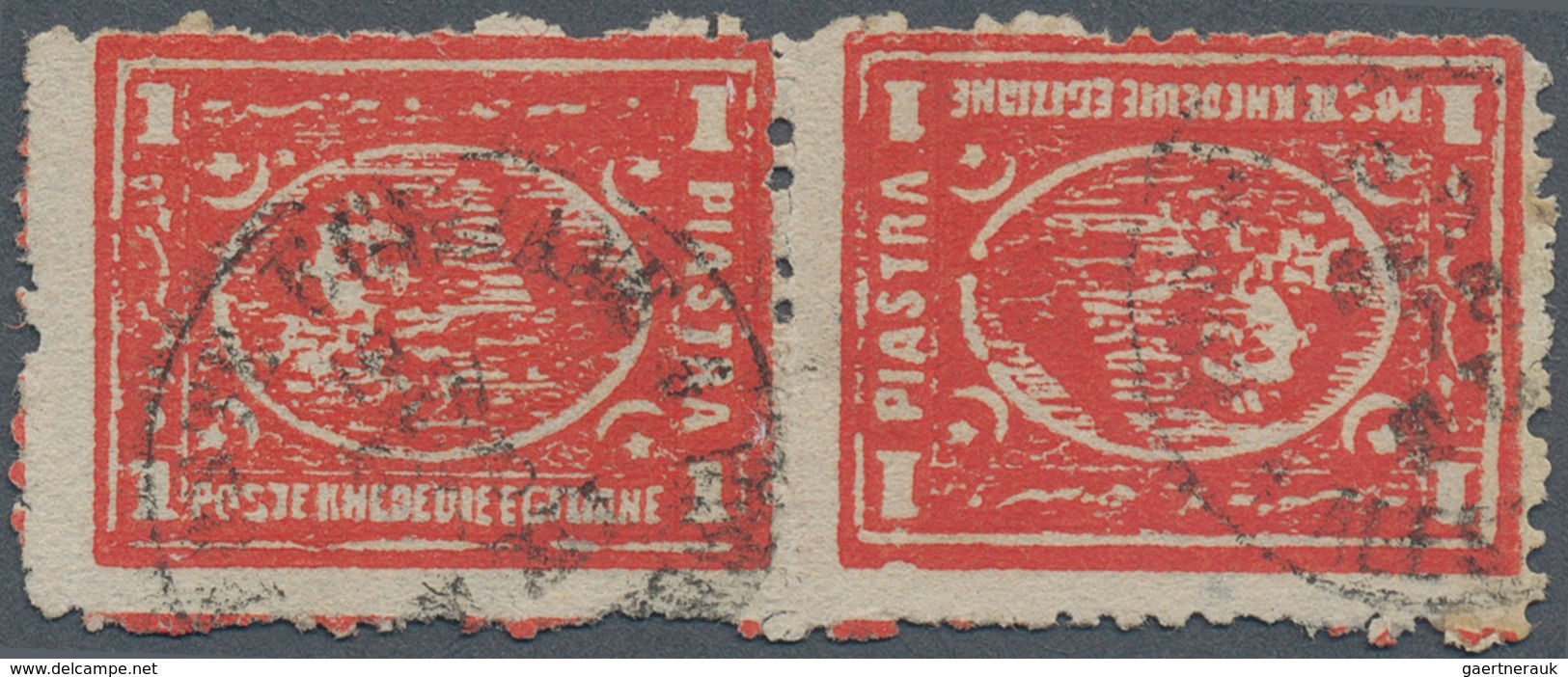 11350 Ägypten: 1874 Third Issue (2nd "Bulâq" Printing) 1pi. Red, Perf 12½, HORIZONTAL TÊTE-BÊCHE Pair, Use - 1915-1921 Britischer Schutzstaat