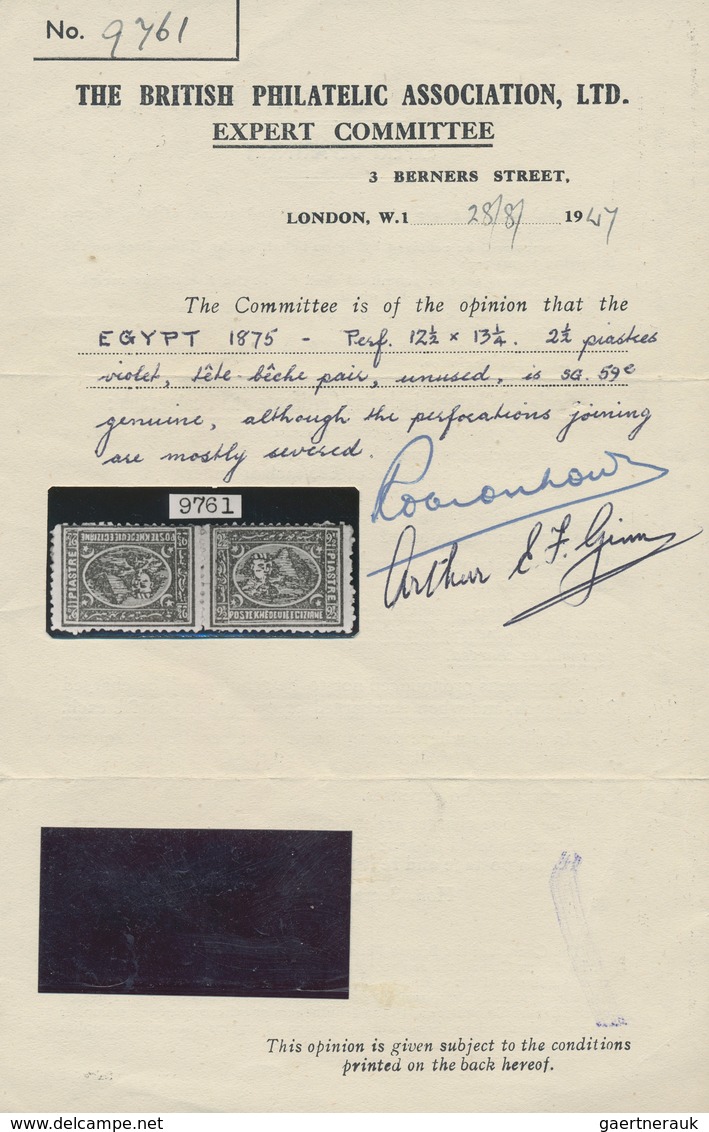11353 Ägypten: 1874 Third Printing (2nd "Bulâq" Issue) 2½pi. Violet, Perf 12½ X 13¼, HORIZONTAL TÊTE-BÊCHE - 1915-1921 Britischer Schutzstaat