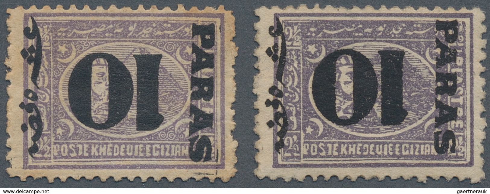 11363 Ägypten: 1879 Provisionals: Two Different Singles Of 10pa. On 2½pi. Violet Both With "INVERTED SURCH - 1915-1921 Protectorat Britannique