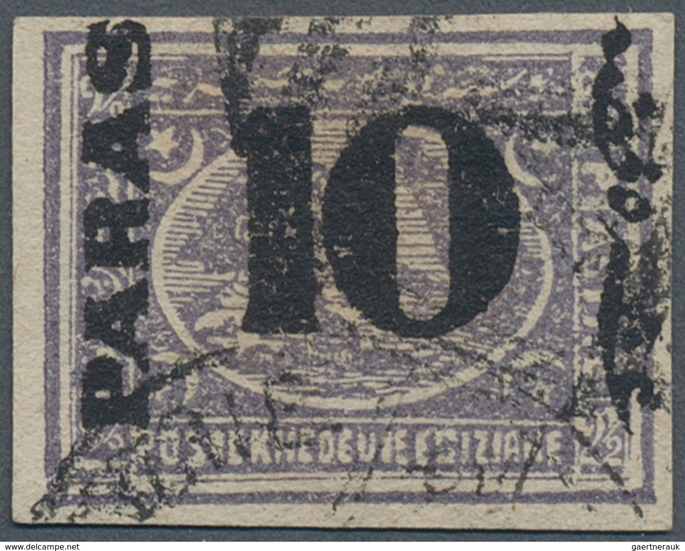 11365 Ägypten: 1879 Provisional 10pa. On 2½pi. Violet, Variety "IMPERFORATED", Used With Part Strikes Of " - 1915-1921 Protectorat Britannique