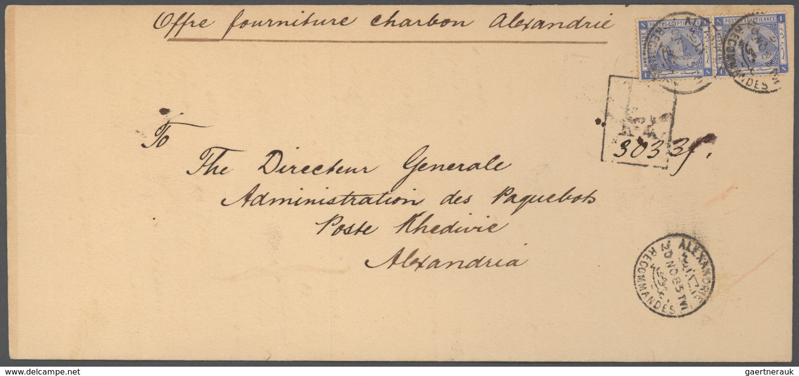 11371 Ägypten: 1885, Two Registered Covers Titled 'Coal Supply Alexandria' And 'Coal Offer Suez' Both To T - 1915-1921 Britischer Schutzstaat