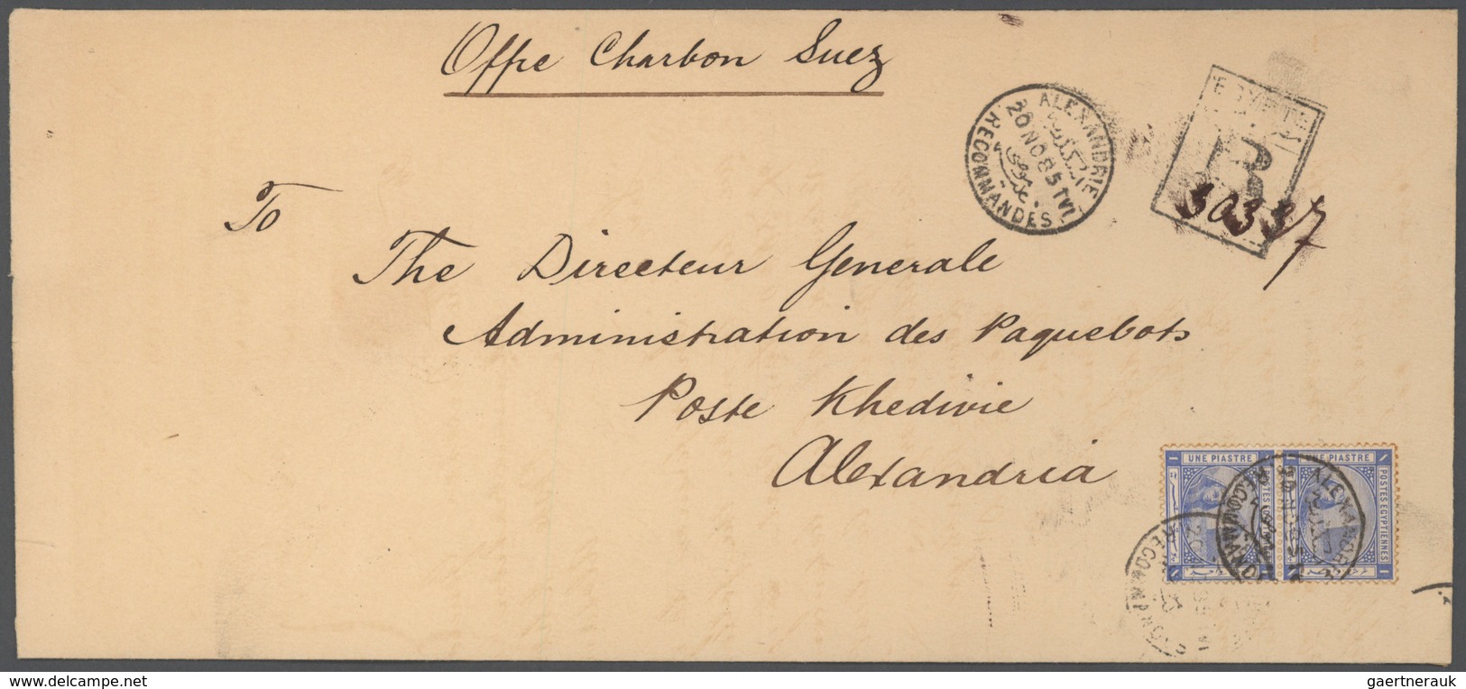 11371 Ägypten: 1885, Two Registered Covers Titled 'Coal Supply Alexandria' And 'Coal Offer Suez' Both To T - 1915-1921 Britischer Schutzstaat