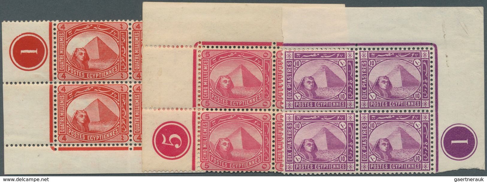 11372 Ägypten: 1888/1906, Pyramides Six Different Values In Marginal Or Corner Blocks Of Four (2m. Block/6 - 1915-1921 Britischer Schutzstaat