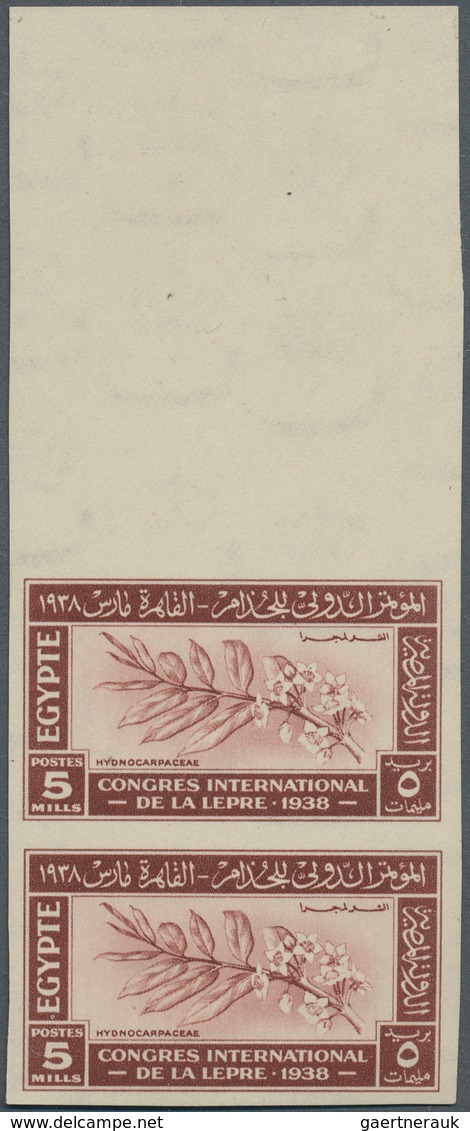 11445 Ägypten: 1938, 5 M "World Leprosy Congress" (Lebra-Kongress) In A IMPERFORATED Vertical Pair Mint Ne - 1915-1921 Protectorat Britannique