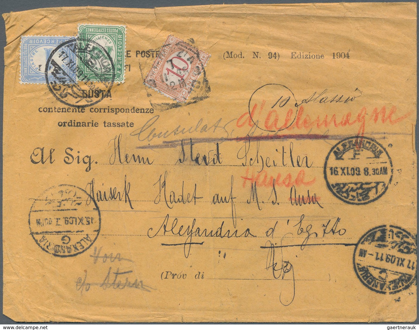 11492 Ägypten - Portomarken: 1909, Double Postage Due Envelope Bearing Egypt 2 M. Green And 1 Pia. Ultrama - Sonstige & Ohne Zuordnung