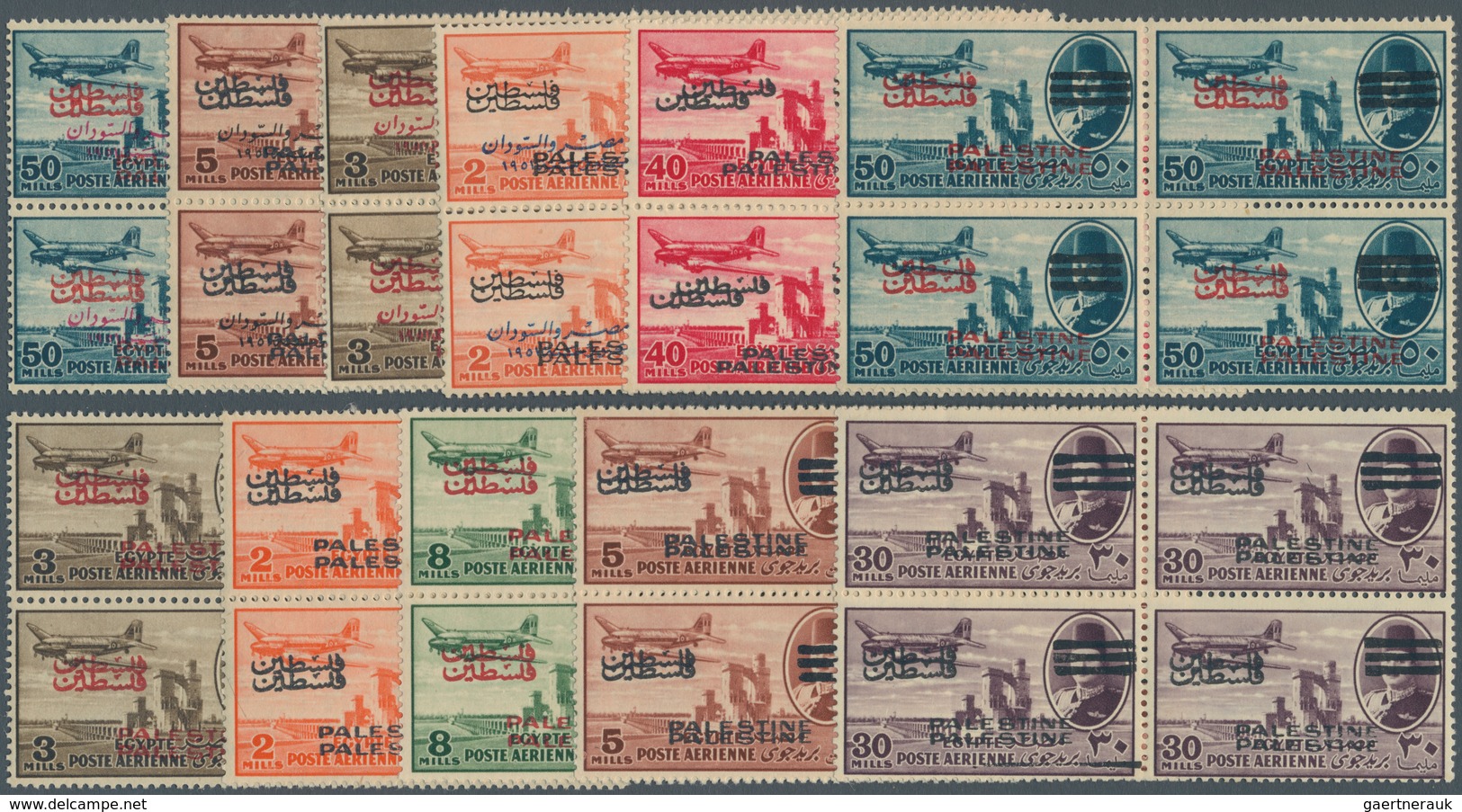 11499 Ägypten - Besetzung Von Palästina: 1953. Set Of 11 Blocks Of 4 Airmail Issue "King Faouk And Aswan H - Autres & Non Classés