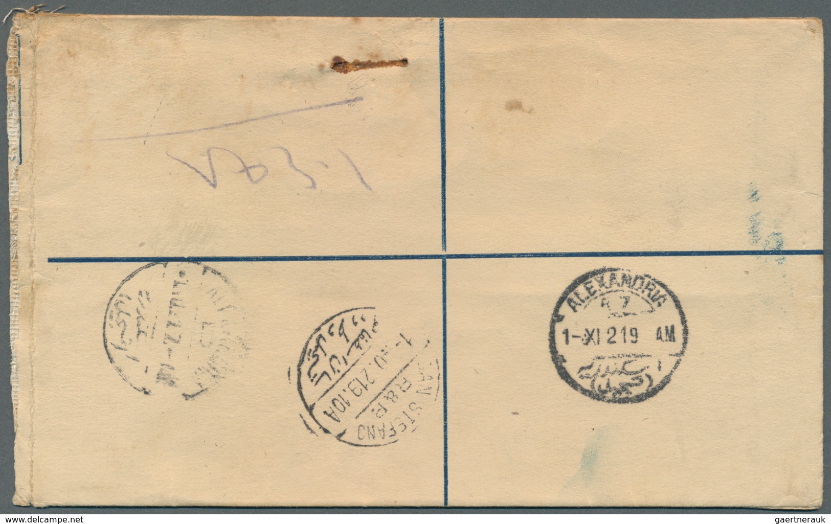 11500 Ägypten - Ganzsachen: 1913 Postal Stationery Registered Envelope 10m. Blue Uprated Pictorial 5m. And - Sonstige & Ohne Zuordnung