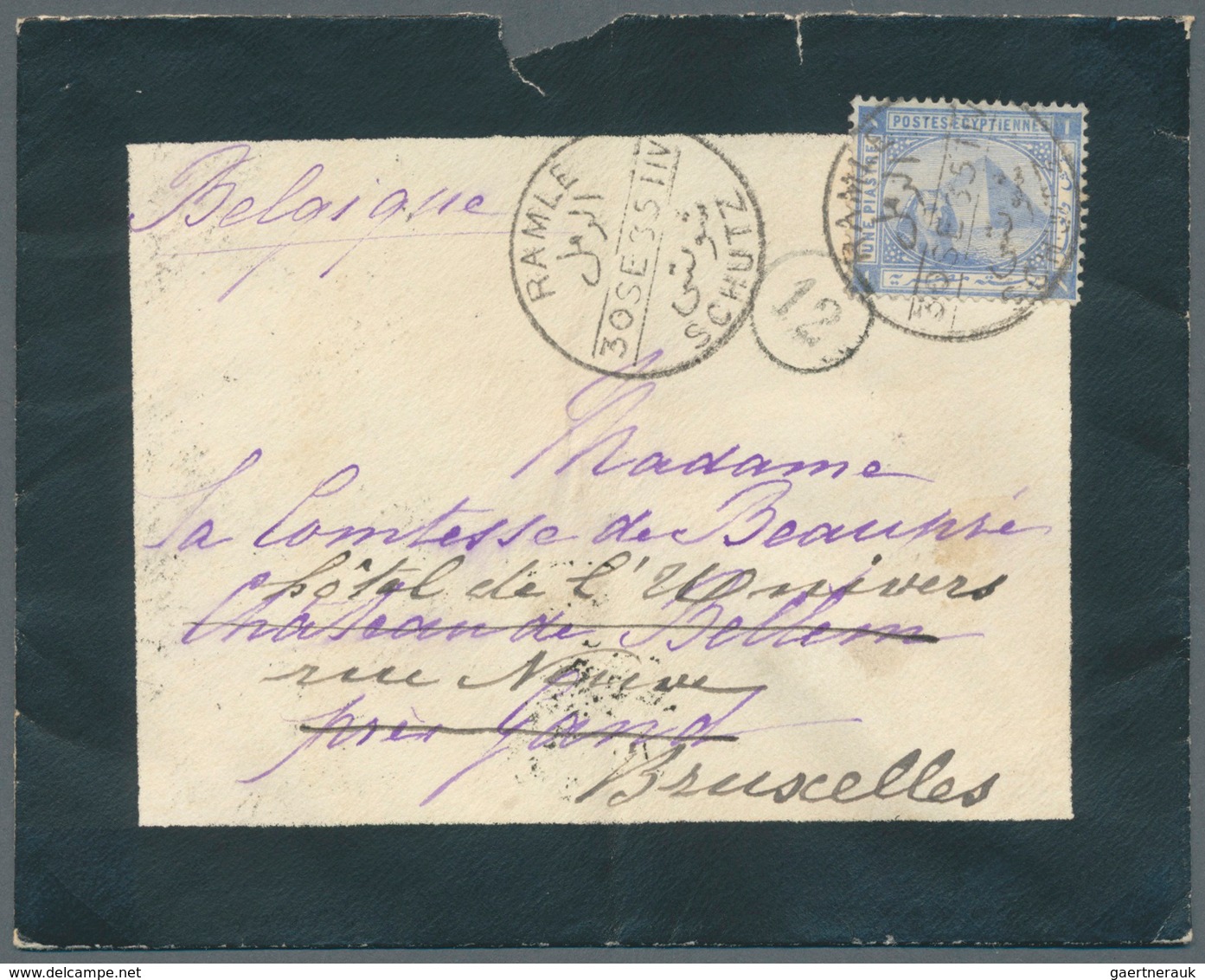 11510 Ägypten - Stempel: 1885, "RAMLE / SCHUTZ /30 SE 85" Bilingual Cds On Small Mourning Cover To Bellem, - Autres & Non Classés