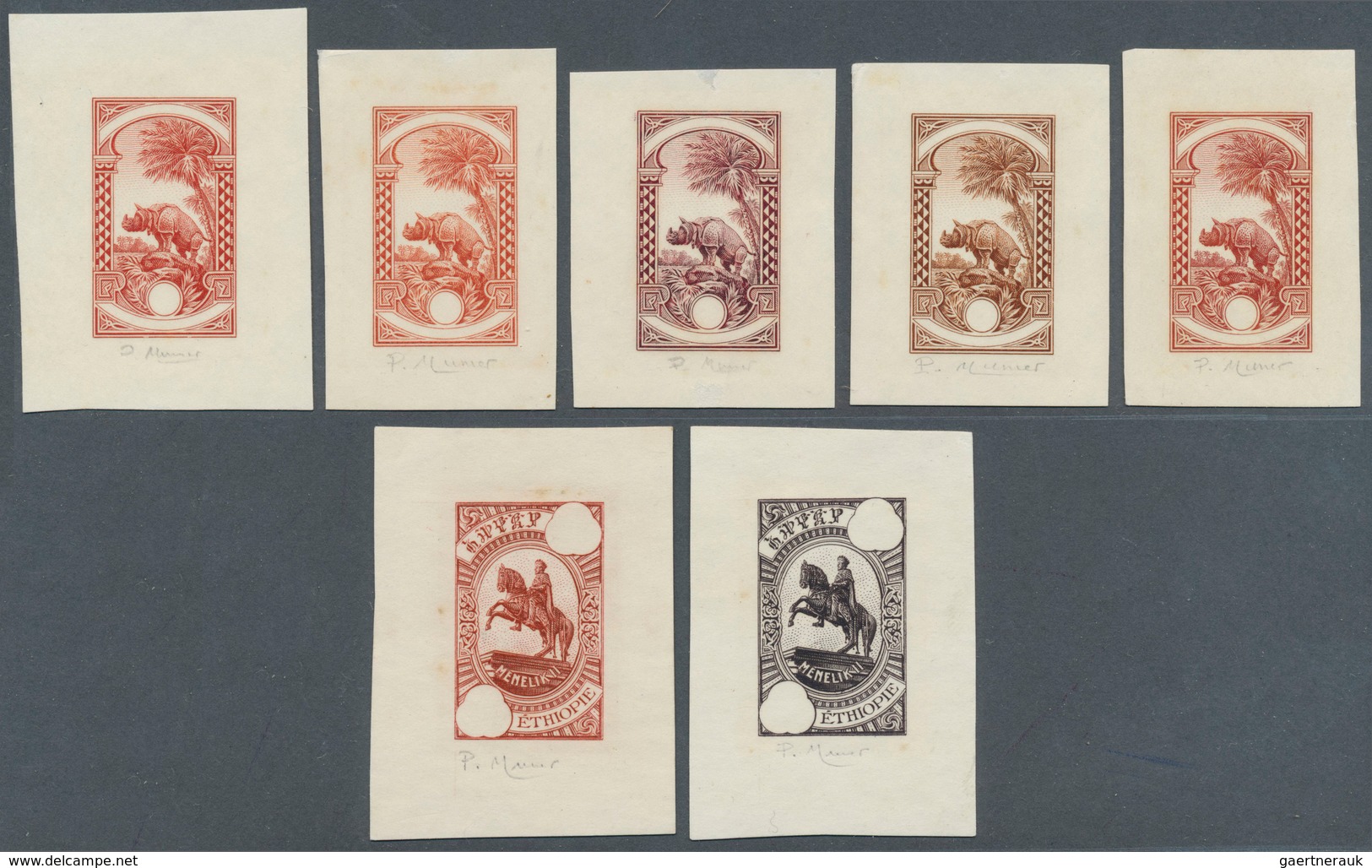 11516 Äthiopien: 1930/1931, Lot With 15 Imperforated Color Proofs, Each Signed By French Engraver Pierre M - Ethiopie