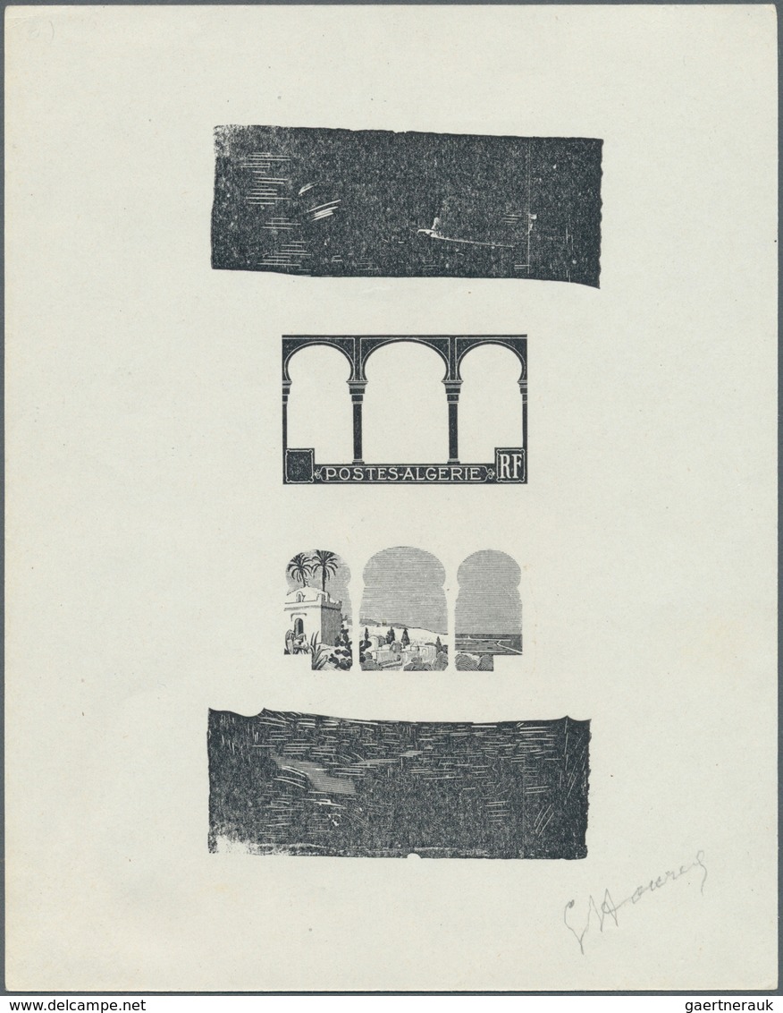 11546 Algerien: 1926, Definitives "Views", Design "Mustapha Superieur", Compound Stage Proof Sheet In Blac - Algerien (1962-...)