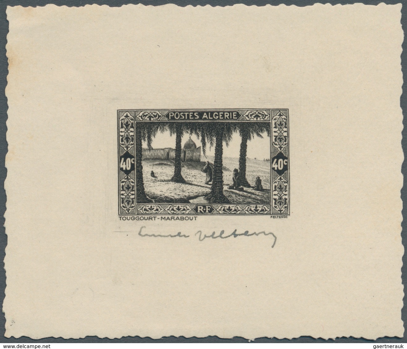 11552 Algerien: 1936, 40c. "Touggourt", Epreuve D'artiste In Black, Sized 7,8:6,5 Cm, With Signature. Maur - Algerien (1962-...)