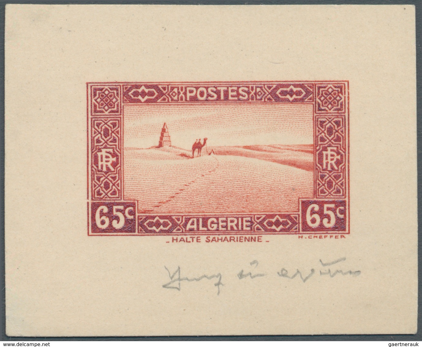 11553 Algerien: 1936, 65c. "Halte Saharienne", Epreuve D'artiste In Issued Colour, Sized 5,6:4,5 Cm, With - Algerien (1962-...)