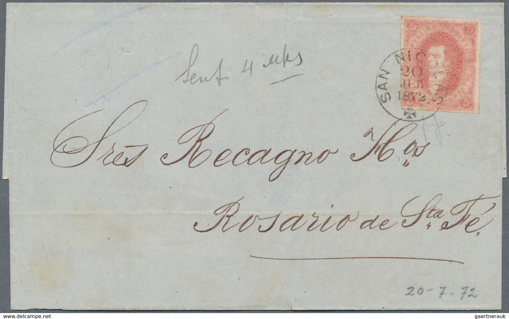 11605H Argentinien: 1872, 5c. Pale Carmine, Slightly Touched To Large Margins And Slight Creasing At Top, S - Autres & Non Classés