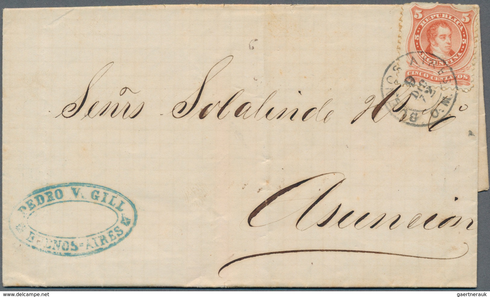 11606 Argentinien: 1870, 5 C. On Foreign Letter From BUENOS AYRES To Asuncion, Paraguay Franked With Domes - Sonstige & Ohne Zuordnung