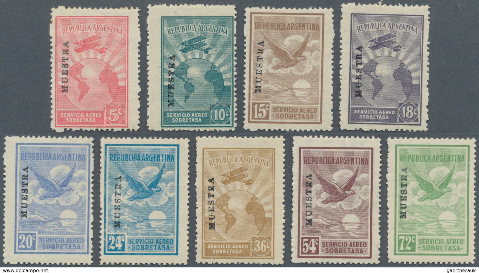 11619 Argentinien: 1928, Airmail Issue 'Servicio Aereo Sobretasa' Complete Set Of 19 Values With Black Opt - Autres & Non Classés