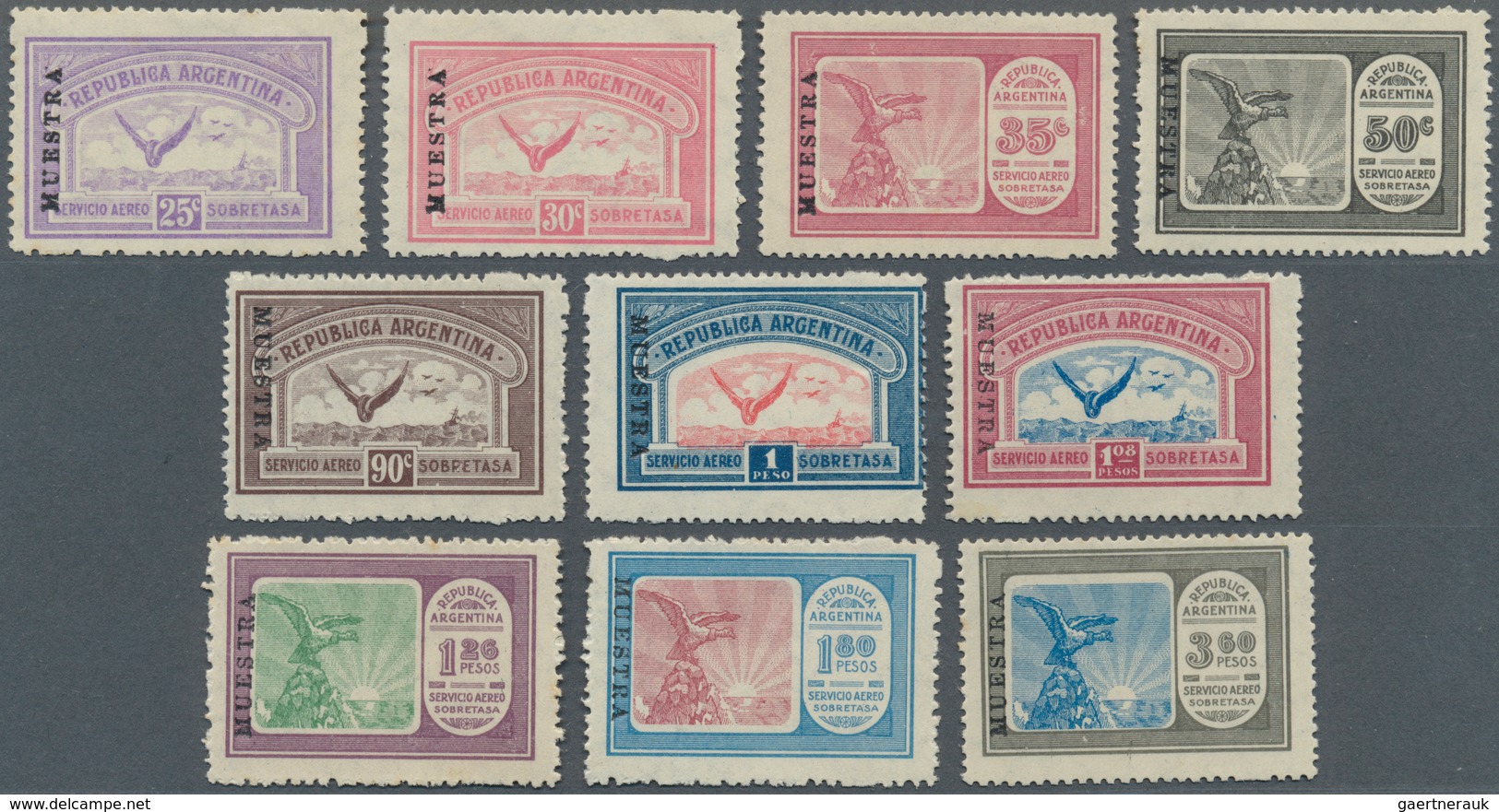 11619 Argentinien: 1928, Airmail Issue 'Servicio Aereo Sobretasa' Complete Set Of 19 Values With Black Opt - Autres & Non Classés