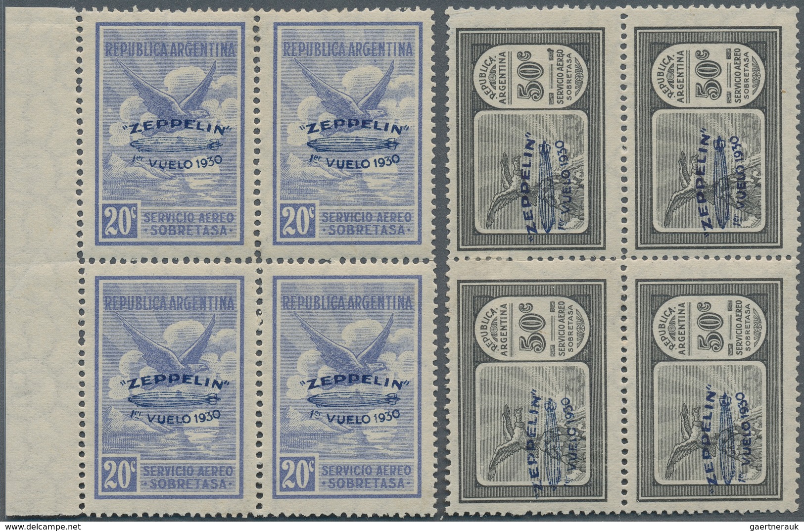 11620 Argentinien: 1930, 20 C To 3,60 P With Blue Imprints "ZEPPELIN VUELO 1930" Complete Set Of Five Valu - Autres & Non Classés