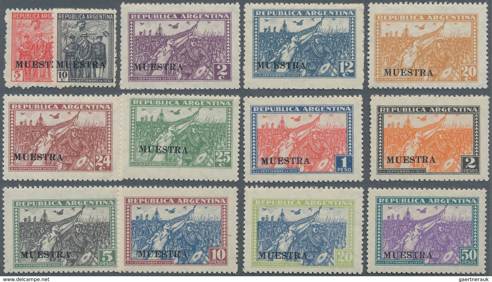 11621 Argentinien: 1930, ½ C To 25 C And 1 P To 50 P "Revolution 6.9.1930" Totally 17 Different Values Wit - Sonstige & Ohne Zuordnung