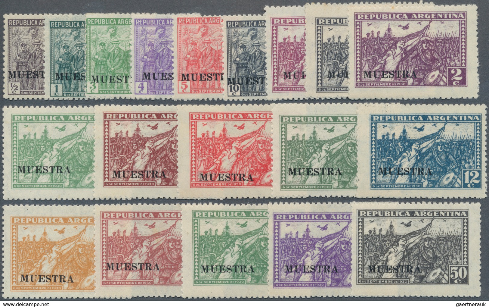 11622 Argentinien: 1930/1931, Revolution Issue Complete Set Of 25 Values With Black Opt. MUESTRA Incl. The - Sonstige & Ohne Zuordnung