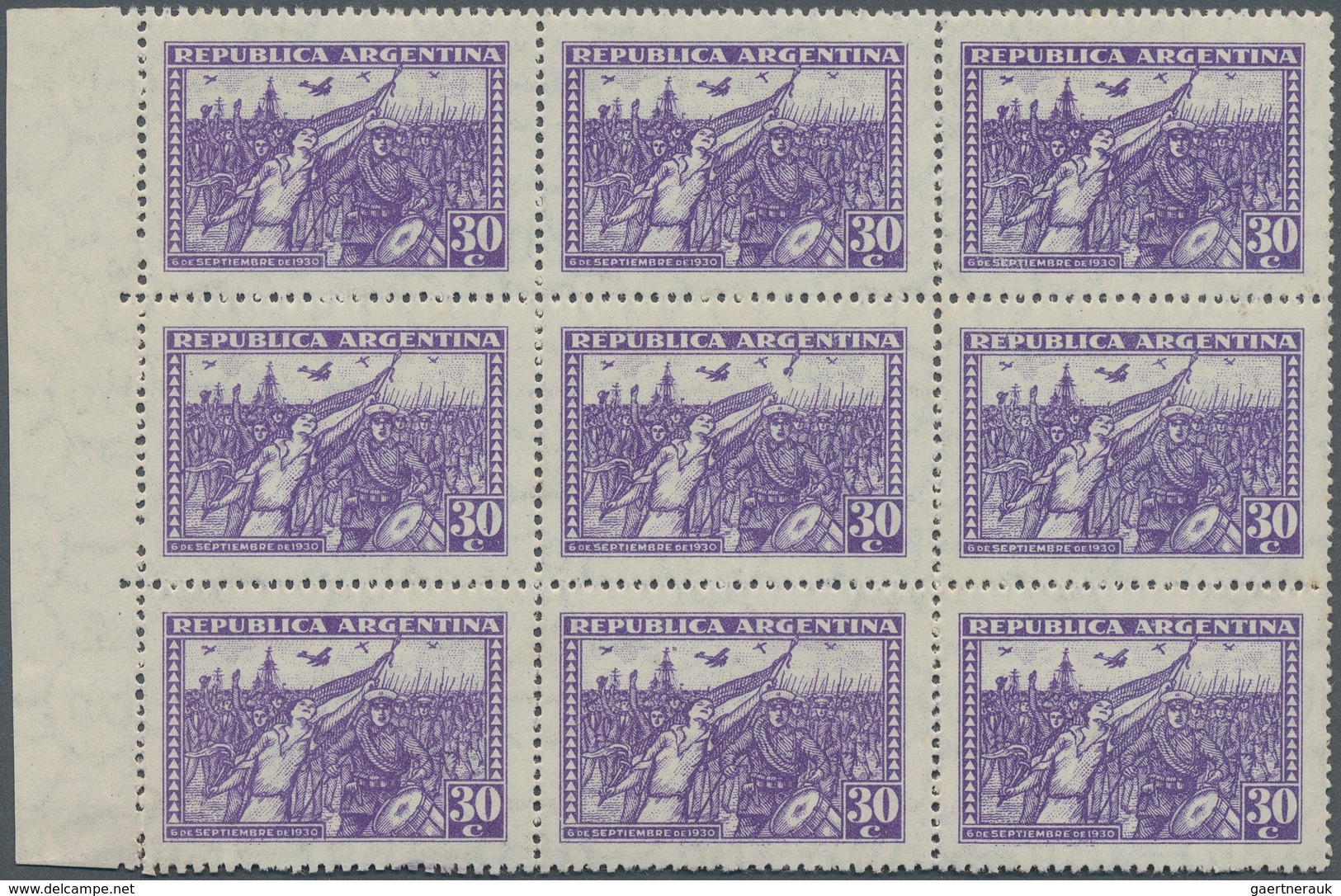 11623 Argentinien: 1930, Revolution 30 C.violet, All Stamps NH But 2 Hinge Reminders In Margin, The Center - Autres & Non Classés