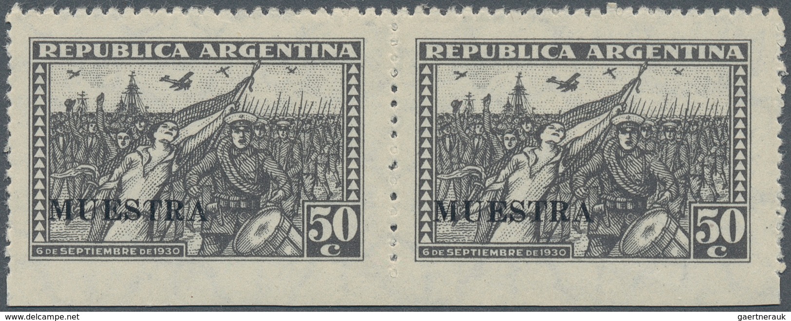 11624 Argentinien: 1930, A Pair Of 50 C "Revolution 6.9.1930" With Black Imprint "MUESTRA" And IMPERFORATE - Autres & Non Classés