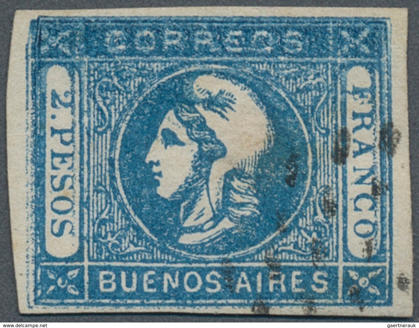 11631 Argentinien - Provinzen: Buenos Aires: 1862, Liberty Head 2 Pesos Blue, Clear Double Print In Upper - Buenos Aires (1858-1864)