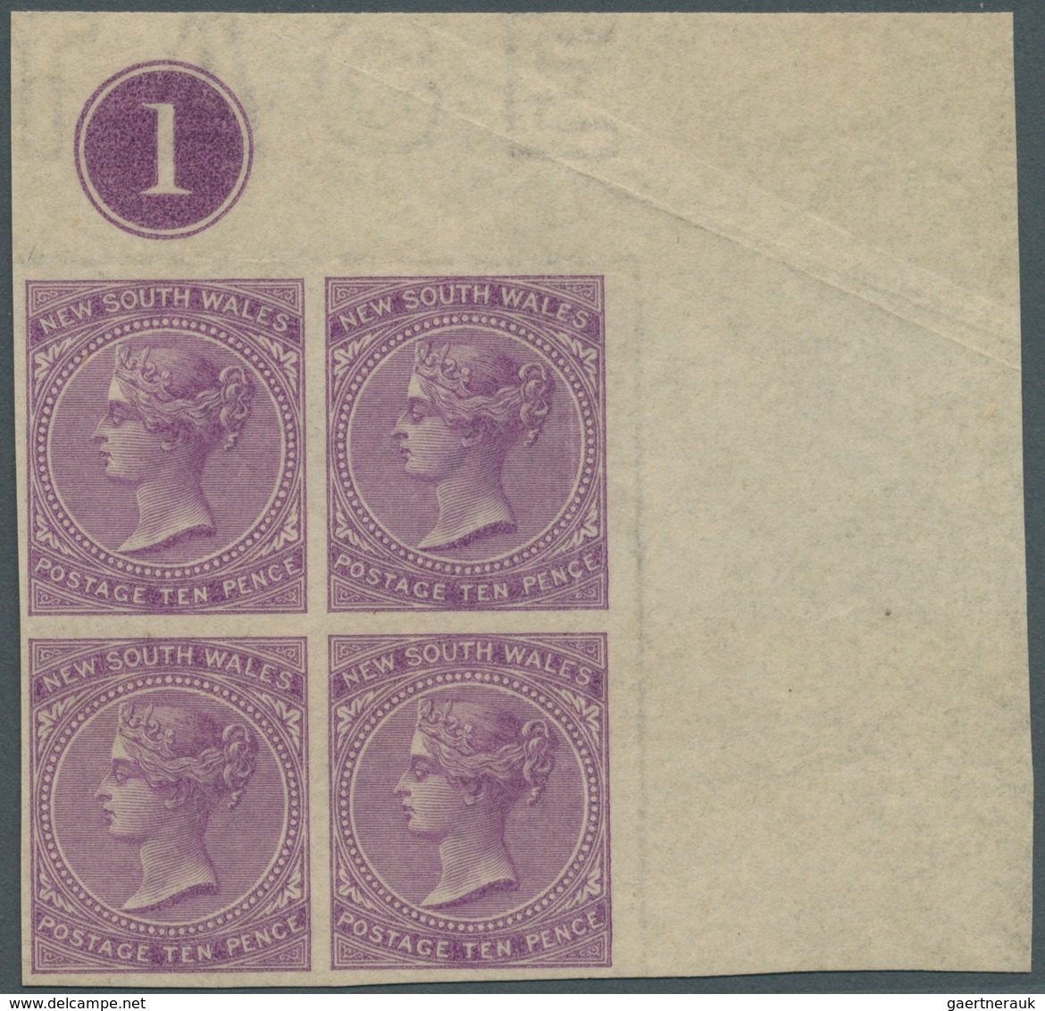 11637 Neusüdwales: 1867 (ca.), QV 10d. Lilac IMPERFORATE PROOF Block Of Four From Upper Right Corner With - Briefe U. Dokumente
