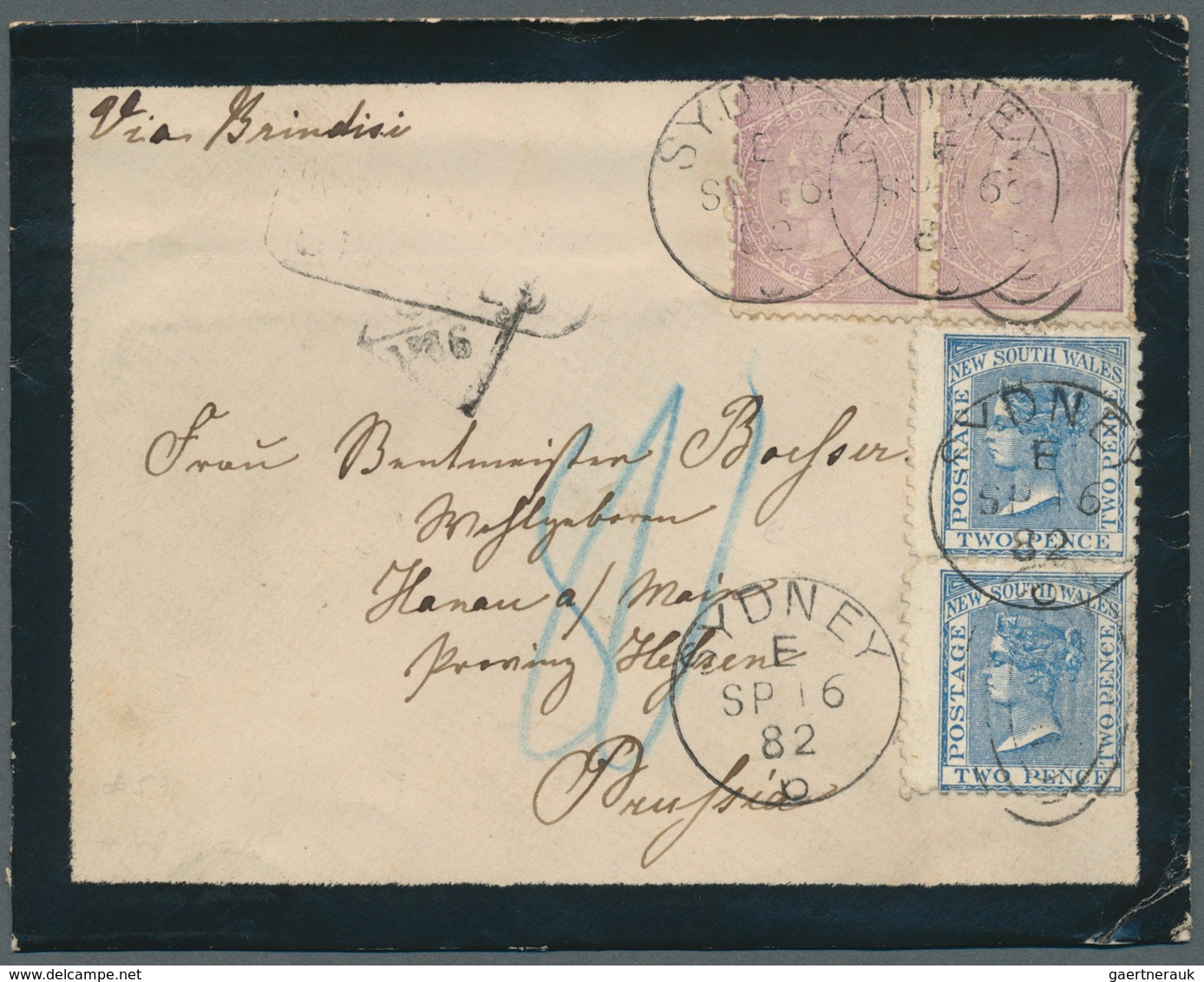 11640 Neusüdwales: 1882/1909, Three UNDERPAID Items Incl. Mourning Cover From Sydney (16.9.82) Via Brindis - Briefe U. Dokumente