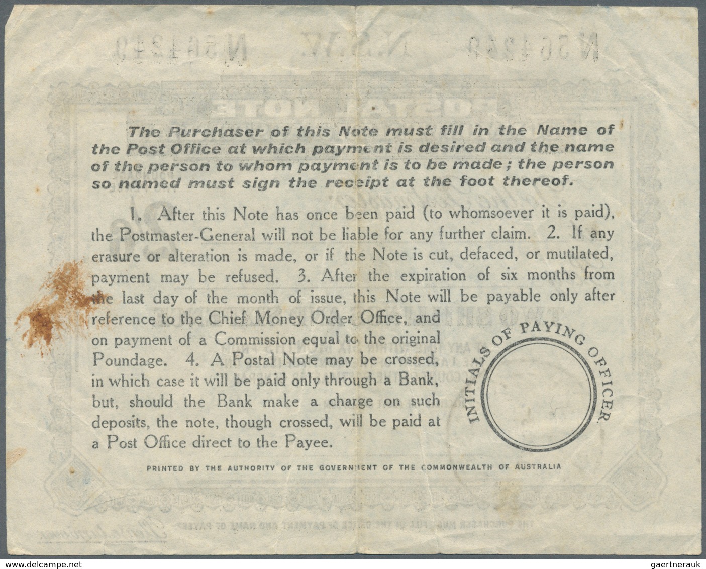 11644 Neusüdwales: 1900 (?), 2'6 Shilling "N.S.W. Postal Note" With Postmark KINGSTON. Vertical Fold. - Briefe U. Dokumente