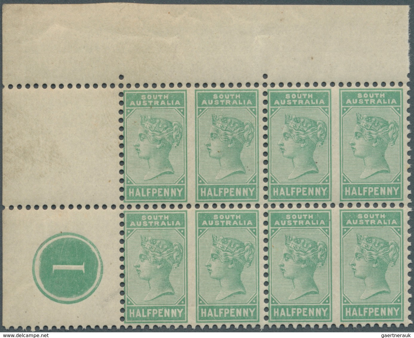 11651 Südaustralien: 1883 (ca.), QV ½d. COLOUR PROOF On Unwatermarked Paper Block Of Eight Perf. 14 But Tw - Briefe U. Dokumente