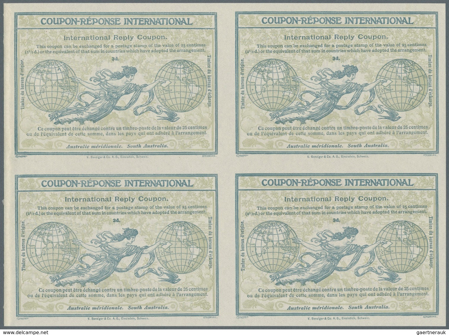 11653 Südaustralien: Design 1906 International Reply Coupon As Block Of Four 3 D South Australia. This Blo - Lettres & Documents